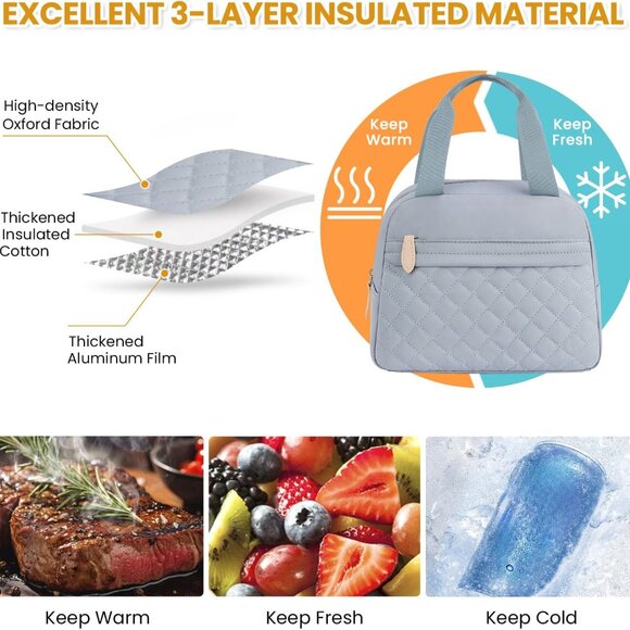 Insulated Lunch Bag for Women, Portable Lightweight Lunch Box for Adults, Reusab - Picture 3 of 7